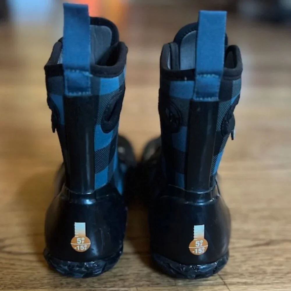 BOGS: TODDLER BOYS 'SYDNEY LACE' WATERPROOF BUFFALO CHECK RAIN BOOTS-SIZE 13T